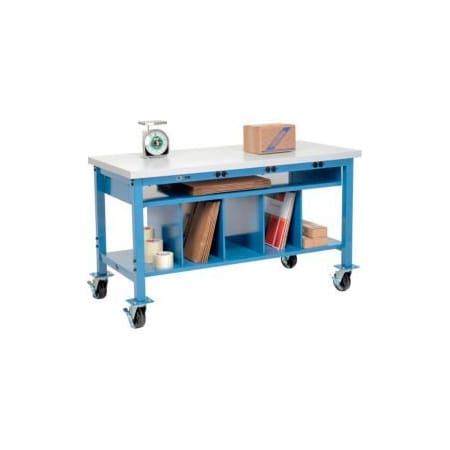 Global Equipment Mobile Packing Workbench W/Shelf   Power, Laminate Square Edge, 72"W x 30"D 244204AB
